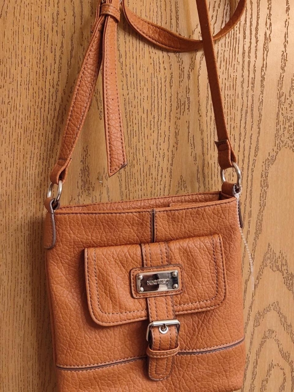 Nine West Cognac Pebbled Leather Crossbody Bag